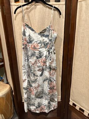 Mango Floral Spaghetti-Strap Midi Dress in White, Blush and Green